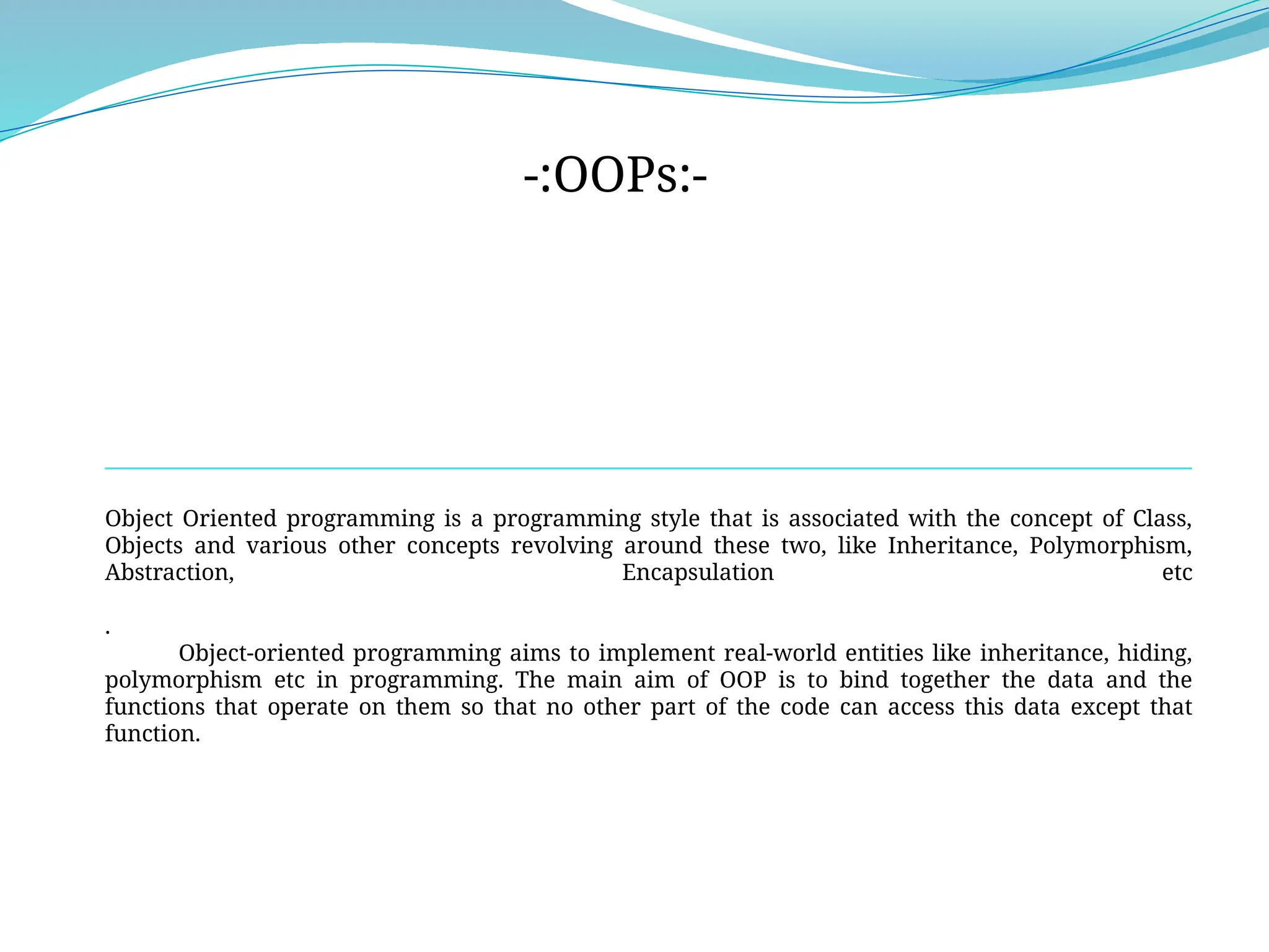 OOPS 46 slide Python concepts .pptx | Programming Languages | Computing