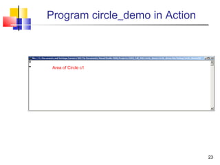 23
Program circle_demo in Action
Area of Circle c1
 