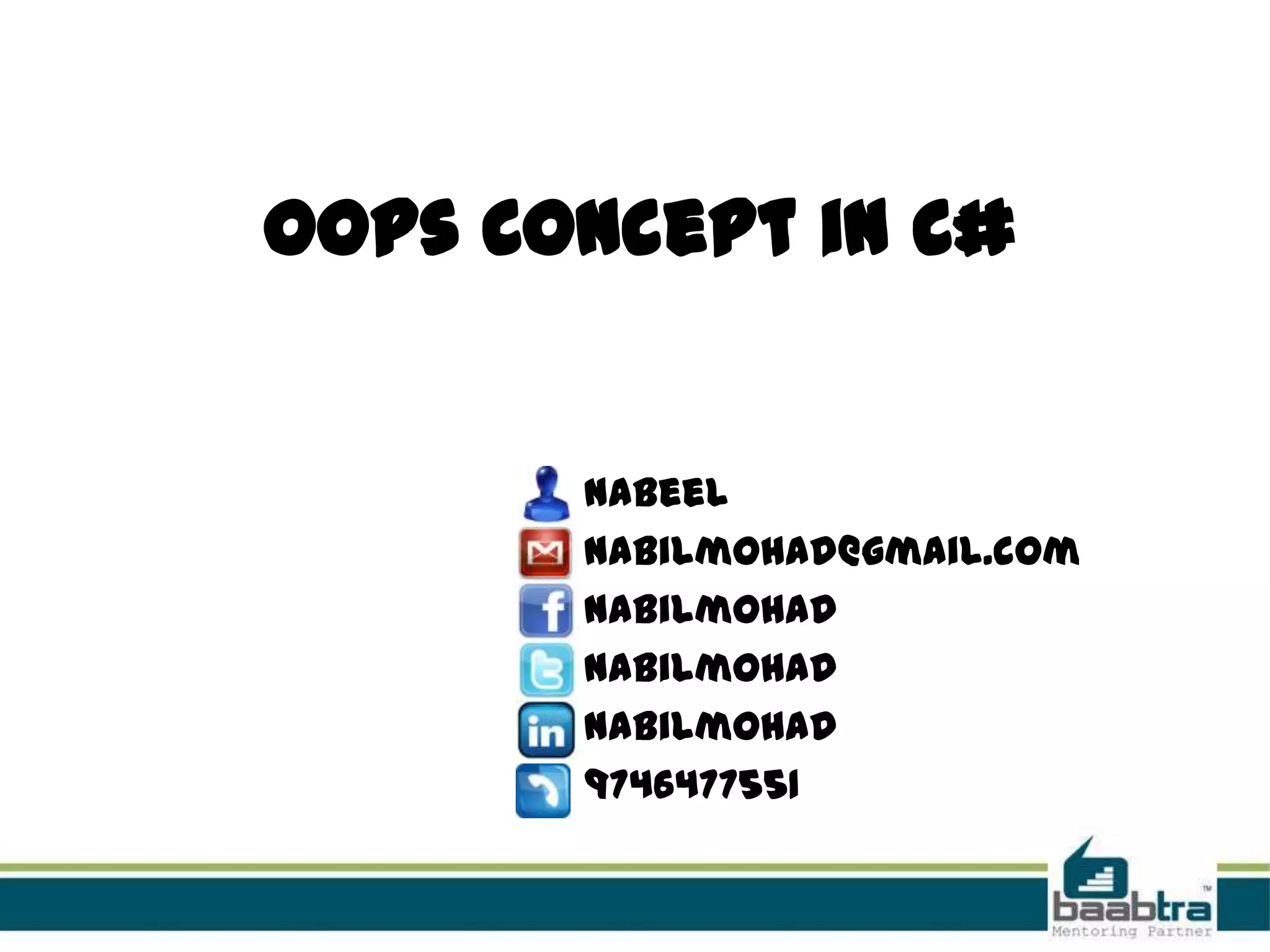 Oops concept on c# | PPTX