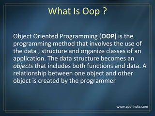 Intermediate PHP (4) Object-Oriented PHP (2). Object-oriented concepts  Classes, attributes and operations Class attributes Per-class constants  Class method. - ppt download
