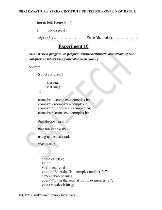Oops lab manual for eee 4th sem