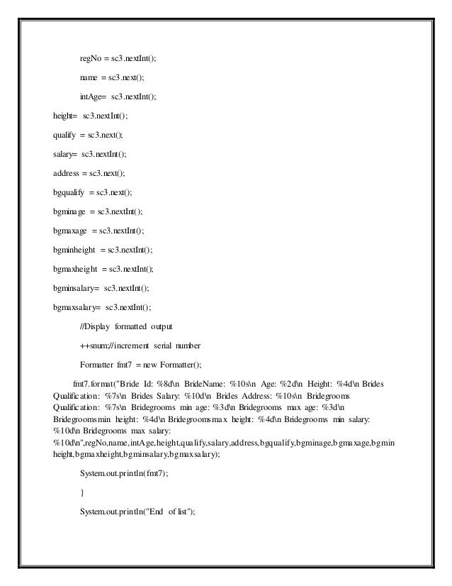 matrimonial project in java matrimonial project in java