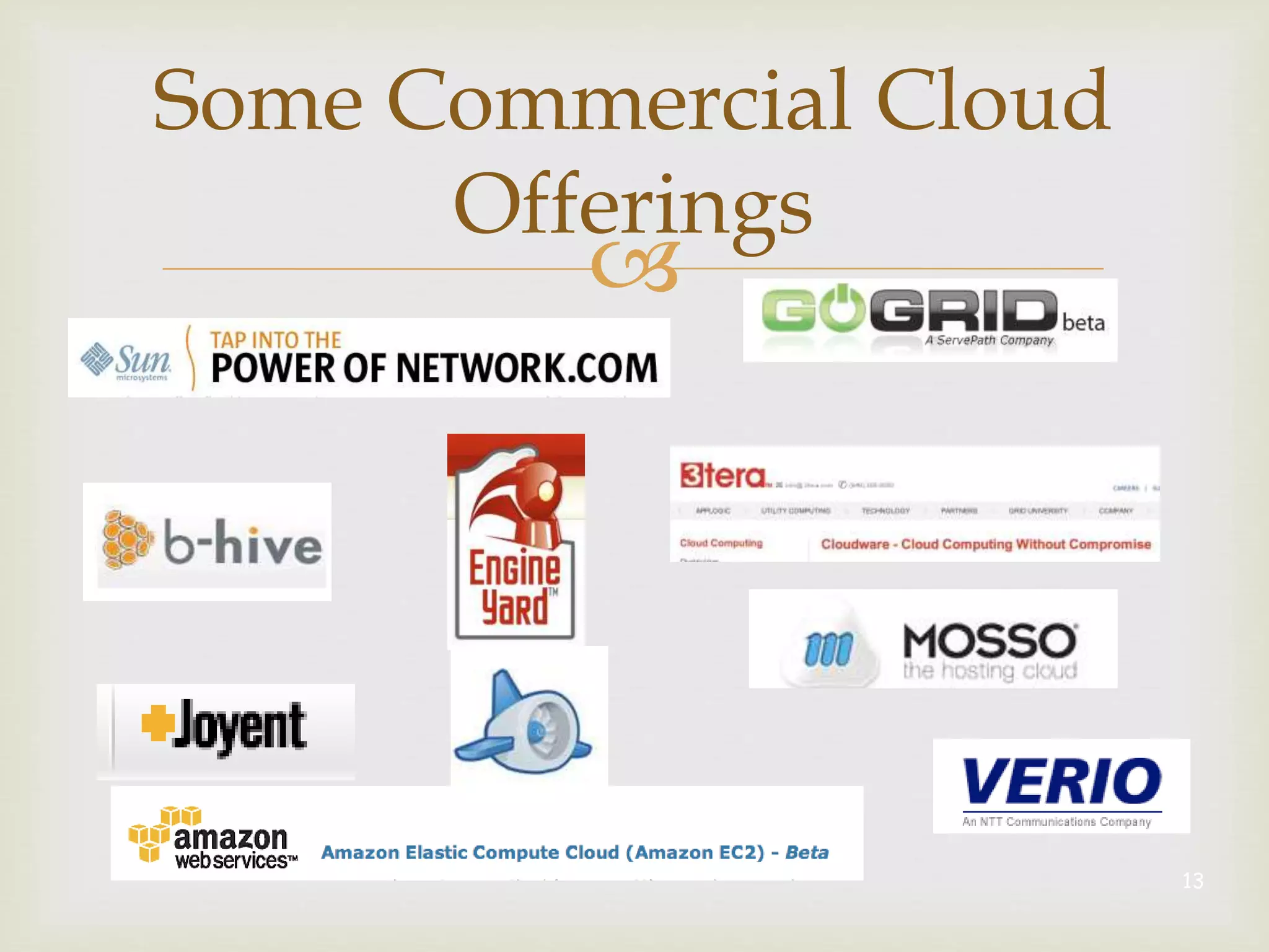 
Some Commercial Cloud
Offerings
13
 