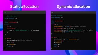 OOPs C++ PPT using the topic static and dynamic allocation | PDF