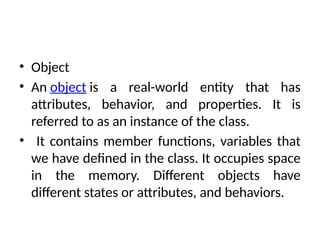 OOP in C++ – Complete Unit 1 Guide with Examples & Key Concepts | PPTX
