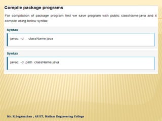 Mr. K.Loganathan , AP/IT, Mailam Engineering College
COMPILE PACKAGE PROGRAMS
 