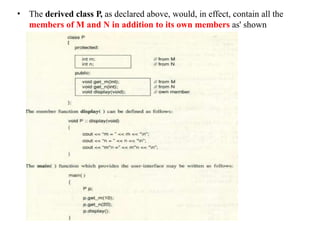 • The derived class P, as declared above, would, in effect, contain all the
members of M and N in addition to its own members as' shown
below:
 