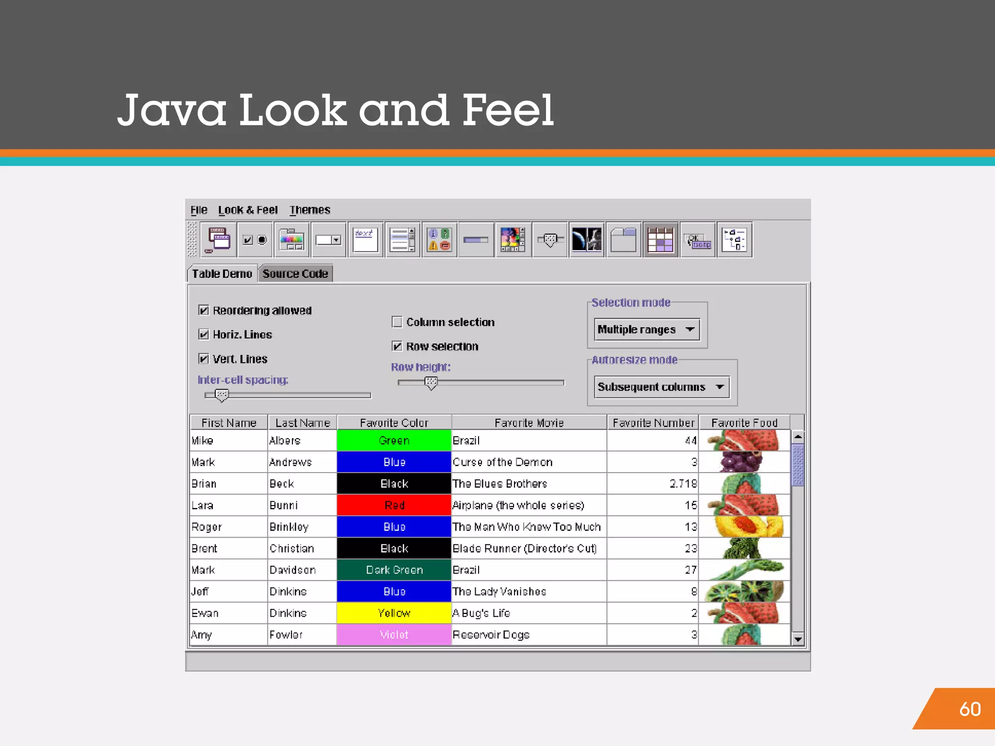 60
Java Look and Feel
 