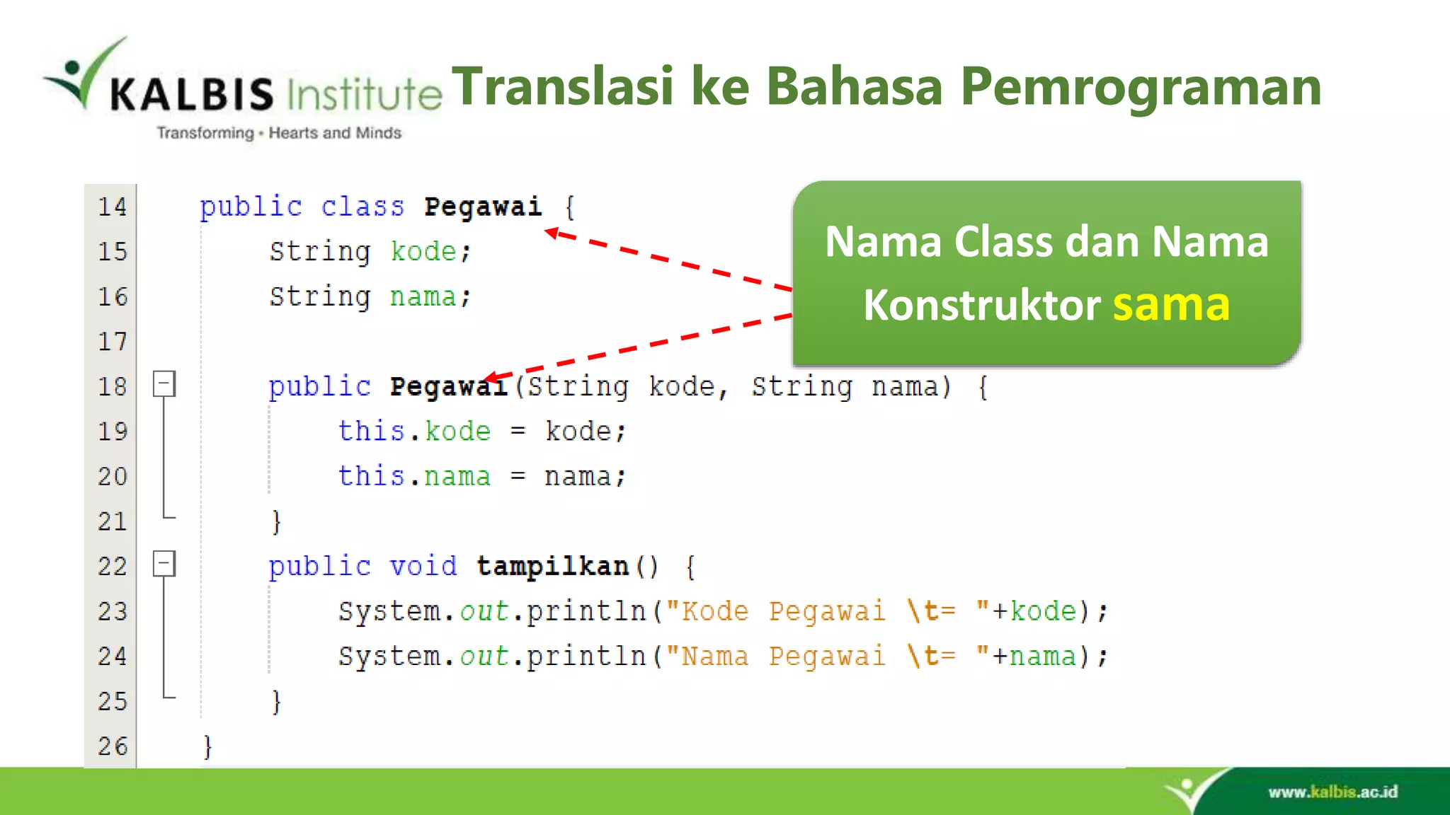 Translasi ke Bahasa Pemrograman Nama Class dan Nama Konstruktor sama 