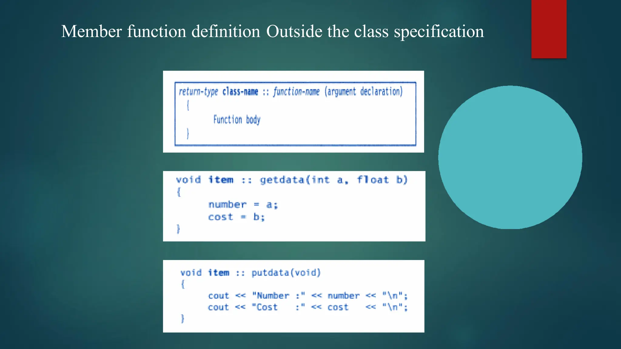 Member function definition Outside the class specification
 