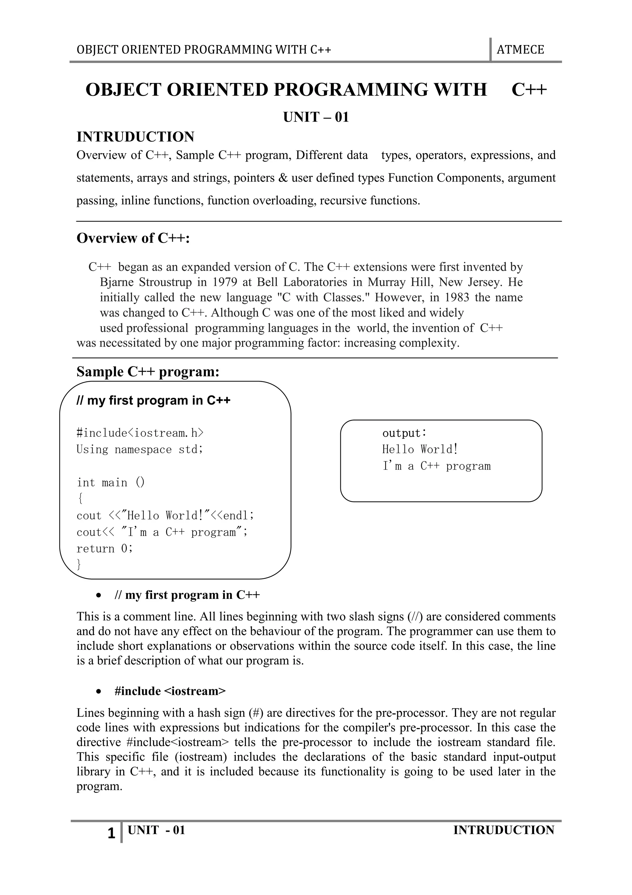 Oop with c notes unit 01 introduction pdf