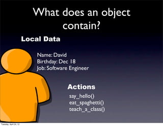 What does an object
                               contain?
                        Local Data

                          ...
