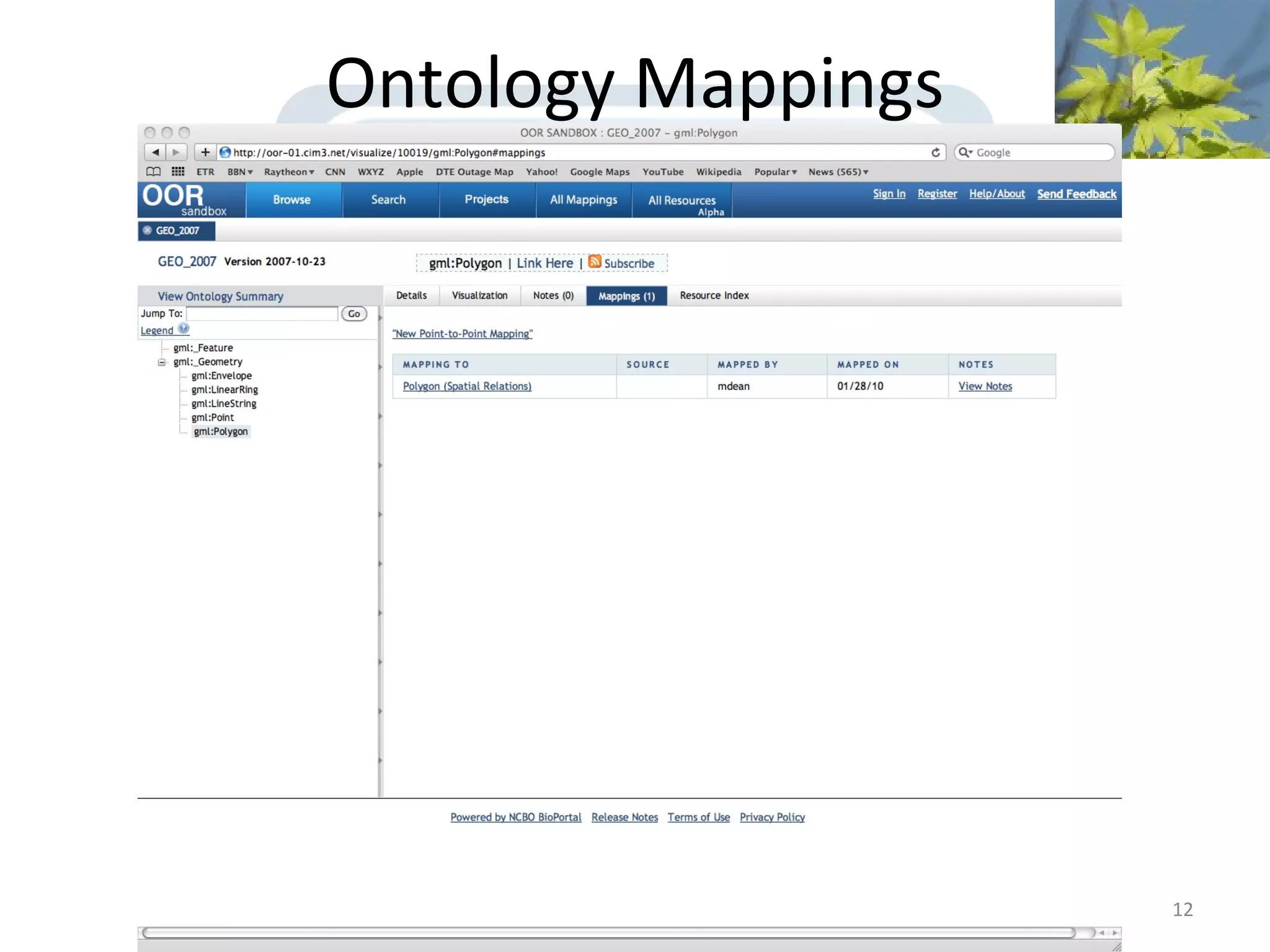 Ontology Mappings




                    12
 