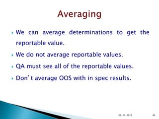 Handling of Out of Specification Results | PPTX