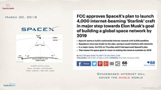 ©lucienengelen
4400 satellites,
real global coverage,
40M users,1Gb per user
March 30, 2018
Spacebased internet will
cover the whole world
 