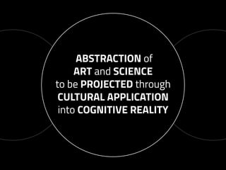 ABSTRACTION of
ART and SCIENCE
to be PROJECTED through
CULTURAL APPLICATION
into COGNITIVE REALITY
 