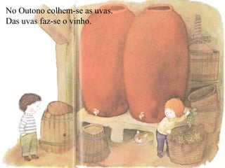 No Outono colhem-se as uvas. Das uvas faz-se o vinho.
