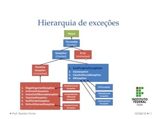 Hierarquia de exceções
02/08/18Prof. Ramiro Victor 11
 