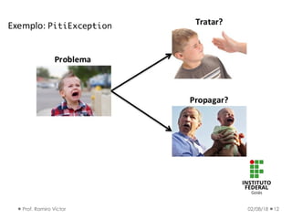 Hierarquia de exceções
02/08/18Prof. Ramiro Victor 12
 
