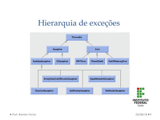 Hierarquia de exceções
02/08/18Prof. Ramiro Victor 9
 