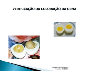 VERIFICAÇÃO DA COLORAÇÃO DA GEMA

Formador- António Palmeiro
Ano letivo- 2012/2013

 
