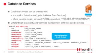 Database Services
Get the Most out of Oracle Data Guard!
Database services can be created with:
– srvctl (Grid Infrastruct...