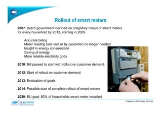 Rollout of smart meters
2007: Dutch government decided on obligatory rollout of smart meters
for every household by 2013, ...