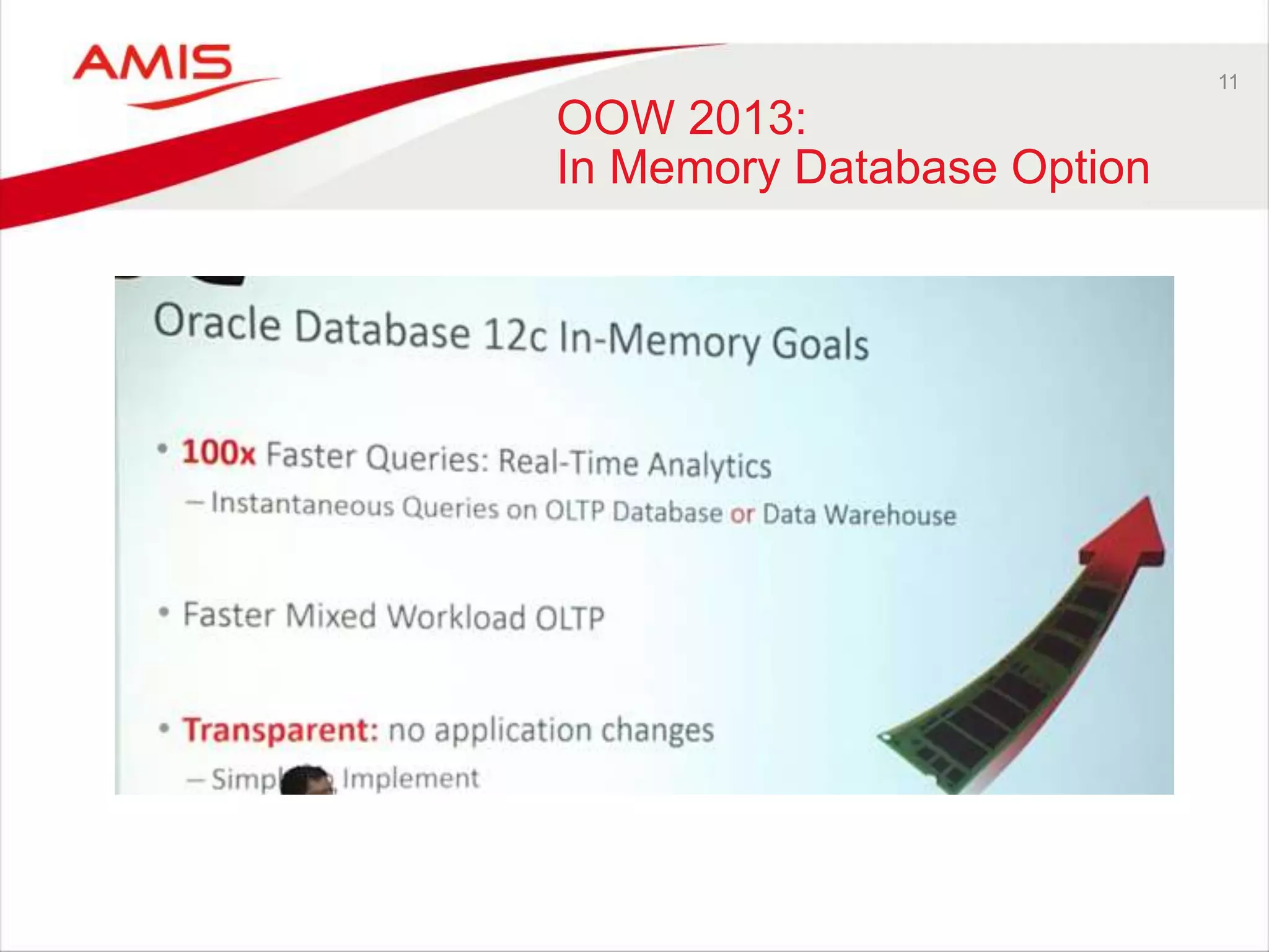 11 
OOW 2013: 
In Memory Database Option 
 