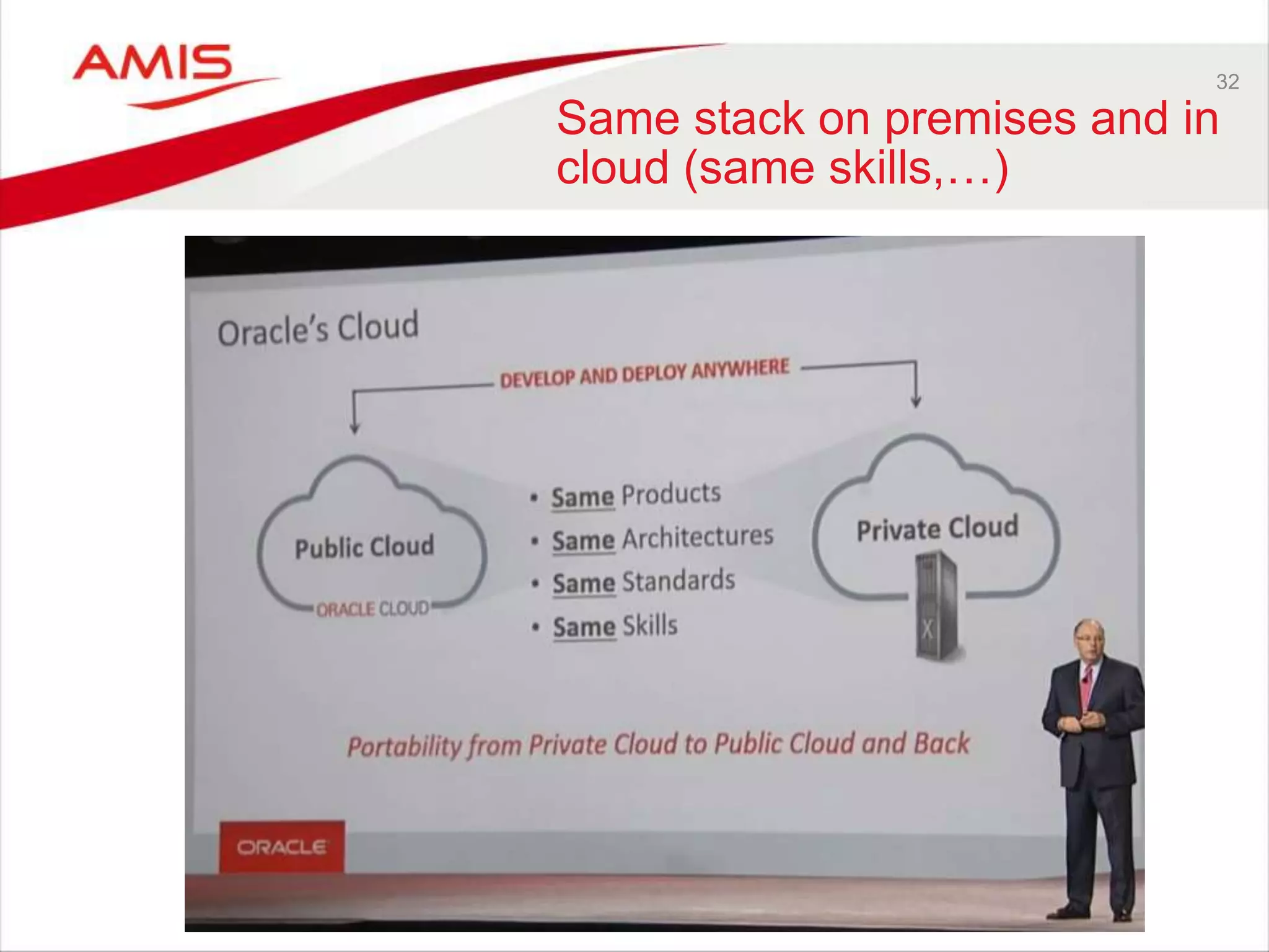 32
Same stack on premises and in
cloud (same skills,…)
 