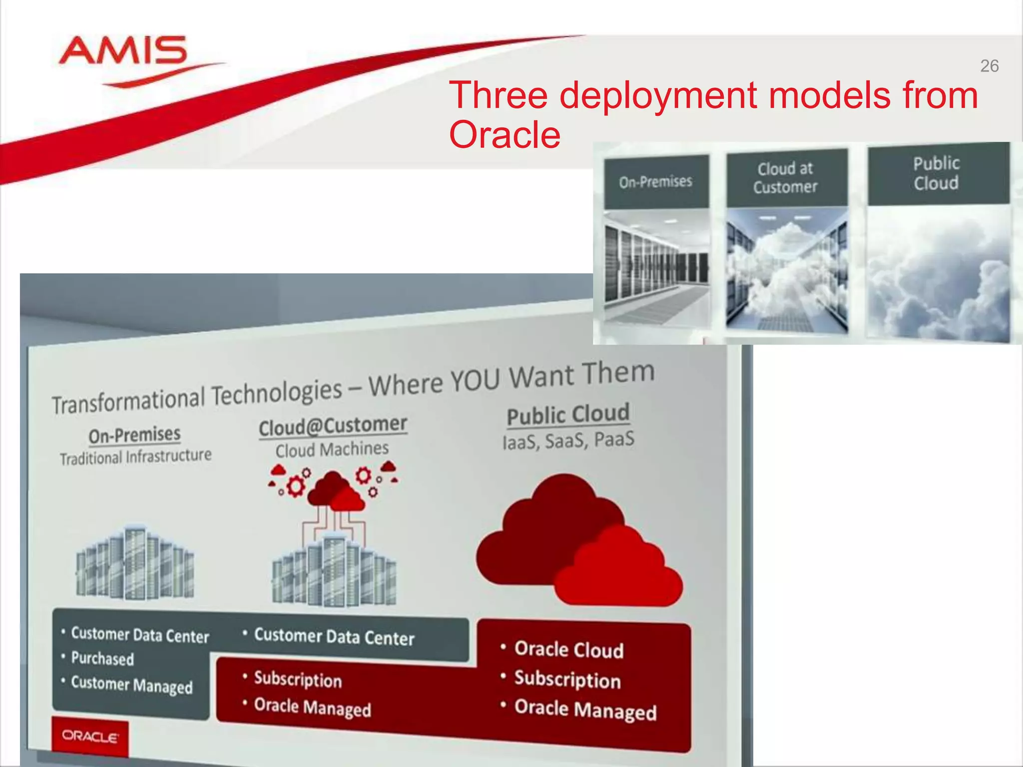 26
Three deployment models from
Oracle
 