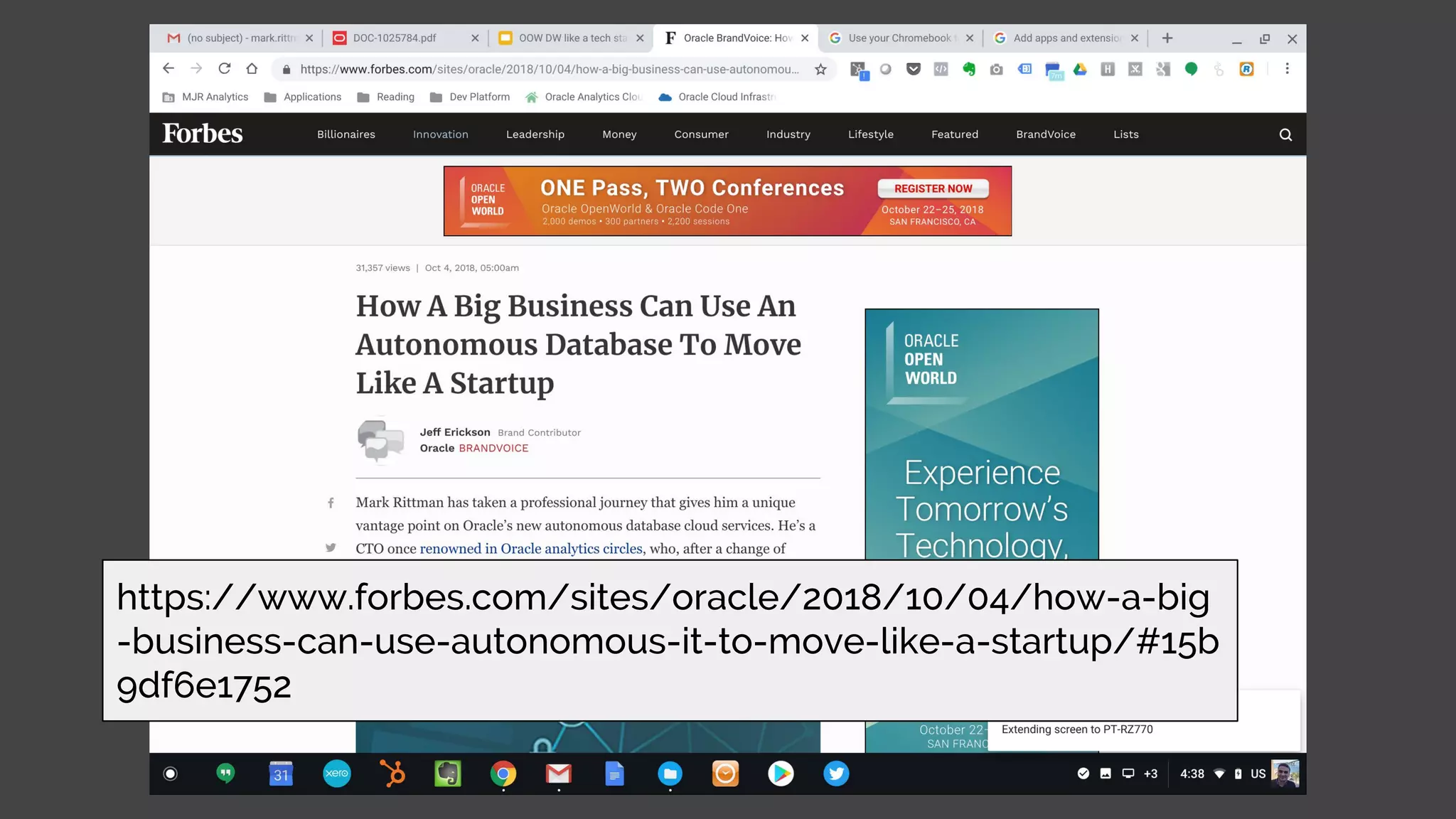 © MJR Analytics 2018, T: +44 01273 041134 (UK) 415-218-2161 (US) W: https;//mjr-analytics.com E: info@mjr-analytics.com
https://www.forbes.com/sites/oracle/2018/10/04/how-a-big
-business-can-use-autonomous-it-to-move-like-a-startup/#15b
9df6e1752
 