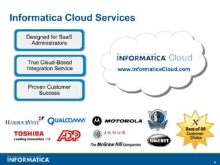 True Cloud-Based Integration ServiceDesigned for SaaS AdministratorsProven Customer SuccessInformatica Cloud Serviceswww.InformaticaCloud.com