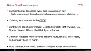 #oowamis
Native CloudEvents support
• Specification for describing event data in a common way
• Seeks to ease event declar...