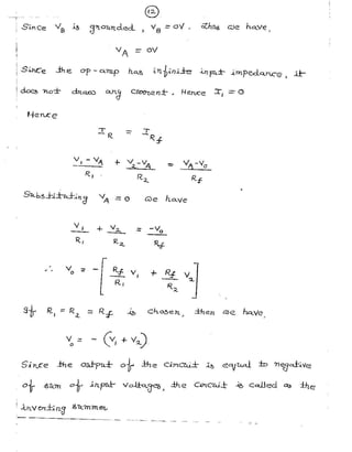 Op-Amp-Notes with derivation of integrator,differentiator