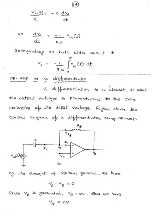 Op-Amp-Notes with derivation of integrator,differentiator