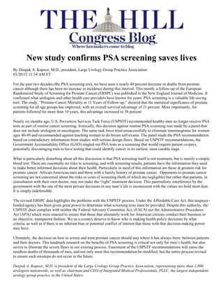 New study confirms PSA screening saves lives
By Deepak A. Kapoor, M.D., president, Large Urology Group Practice Associatio...
