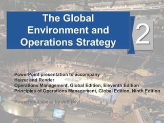 2 - 1
© 2014 Pearson Education
The Global
Environment and
Operations Strategy 2
PowerPoint presentation to accompany
Heizer and Render
Operations Management, Global Edition, Eleventh Edition
Principles of Operations Management, Global Edition, Ninth Edition
PowerPoint slides by Jeff Heyl
© 2014 Pearson Education
 