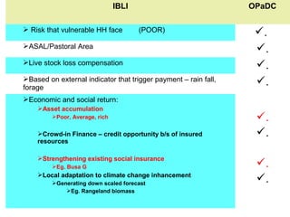 Indexed Based Livestock Insurance (IBLI): OPaDC activities and projects relevant to and complementing IBLI 