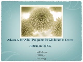 Advocacy for Adult Programs for Moderate to Severe Autism in the US ,[object Object],[object Object],[object Object]
