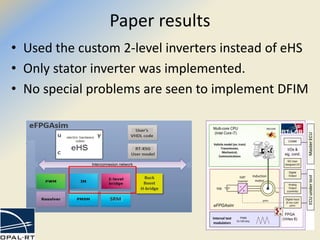 • Used the custom 2-level inverters instead of eHS
• Only stator inverter was implemented.
• No special problems are seen to implement DFIM
Paper results
 