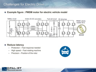 7
Example figure : PMSM motor for electric vehicle model
Reduce latency
– Protection – Fast response needed
– High speed – Fast rotating machine
– Precision – Position of the rotor
Challenges for Electric Drive
 