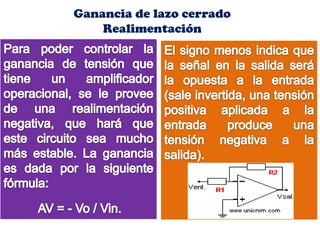 Ganancia de lazo cerrado
Realimentación
 