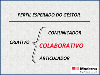 PERFIL ESPERADO DO GESTOR CRIATIVO ARTICULADOR COLABORATIVO COMUNICADOR 