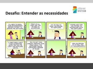 Desafio: Entender as necessidades
▪ Gerencia as necessidades e os requisitos
 