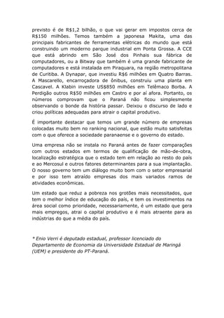 O Paraná e o crescimento   