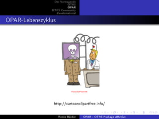 Der Vortragende
                          OTRS
                          OPAR
               OTRS Community
                 Zusatzmaterial


OPAR-Lebenszyklus




                http://cartoonclipartfree.info/



                    Renée Bäcker   OPAR - OTRS Package ARchive
 