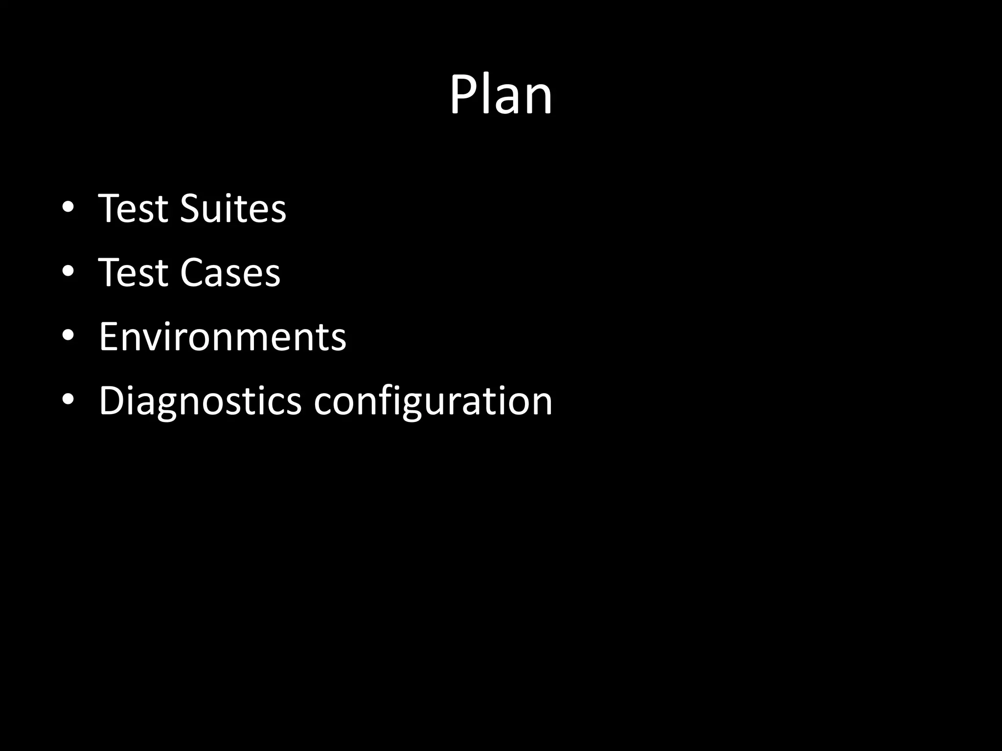 PlanTest SuitesTest CasesEnvironmentsDiagnostics configuration