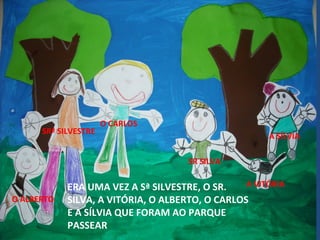 SRª SILVESTRE

O CARLOS
A SÍLVIA
SR SILVA

O ALBERTO

A VITÓRIA
ERA UMA VEZ A Sª SILVESTRE, O SR.
SILVA, A VITÓRIA, O ALBERTO, O CARLOS
E A SÍLVIA QUE FORAM AO PARQUE
PASSEAR

 