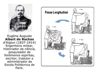 Eugène Auguste
Albert de Rochas
d'Aiglun (1837-1914)
Engenheiro militar,
historiador da ciência,
pesquisador de
fenômenos espíritas,
escritor, tradutor e
administrador da
Escola Politécnica de
Paris.
 