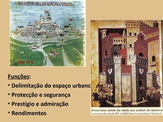 Funções : Delimitação do espaço urbano Protecção e segurança Prestígio e admiração  Rendimentos Doc. 17 C 